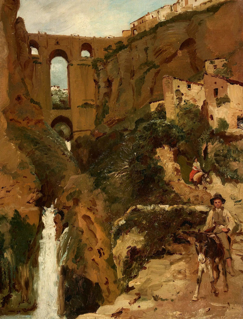 Puente que sobrepasa un cañón rocoso. Dos jinetes. Ronda, España. - Peder Severin Krøyer