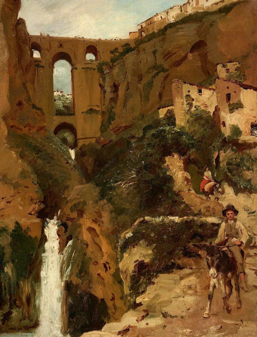 Puente que sobrepasa un cañón rocoso. Dos jinetes. Ronda, España. - Peder Severin Krøyer