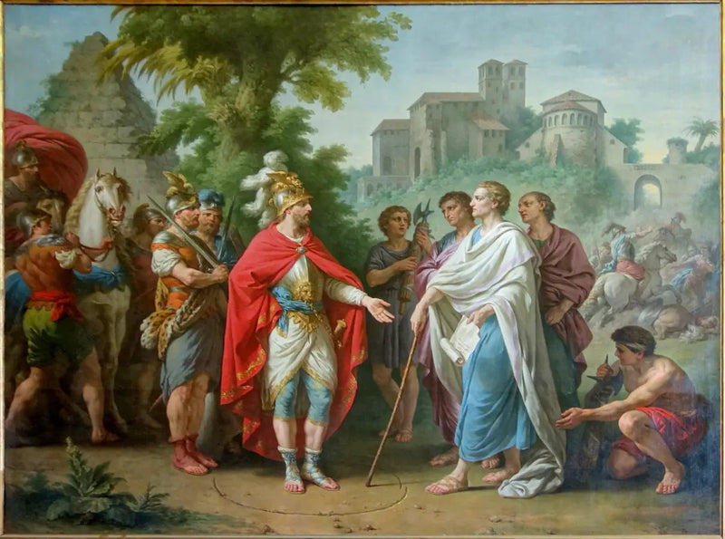 Popilius enviado en embajada ante Antiochus Epífanes para detener el curso de sus estragos en Egipto - Louis Jean François Lagrenée