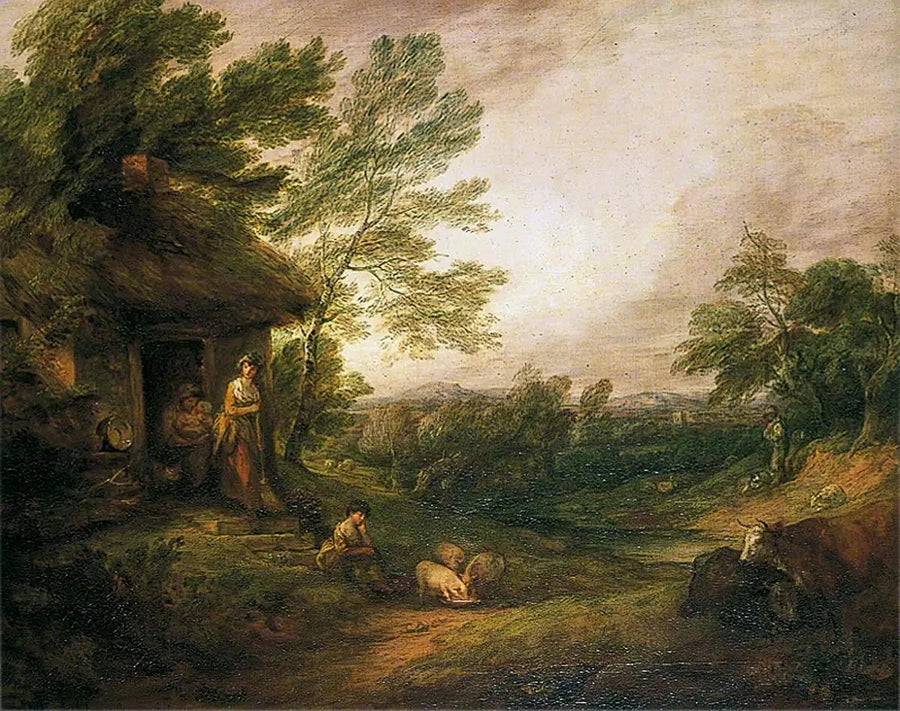 Puerta de chalet con niña y cerdos - Thomas Gainsborough