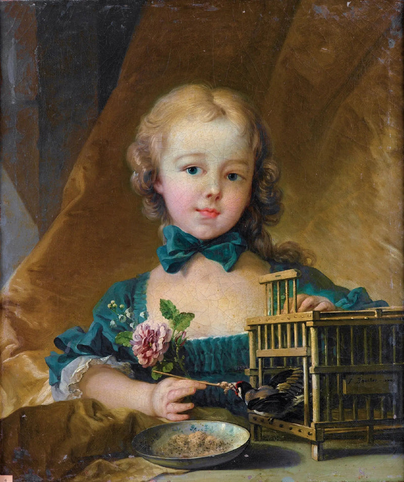 Retrato de Alexandrine Le Normant d'Étiolles jugando con un jilguero - François Boucher