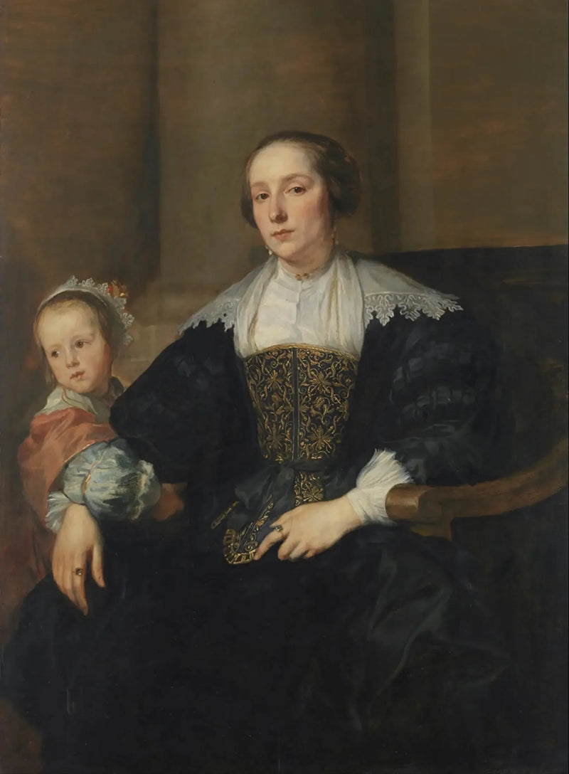 Retrato de Anna van Thielen, esposa del pintor Theodoor Rombouts con su hija - Antoine van Dyck