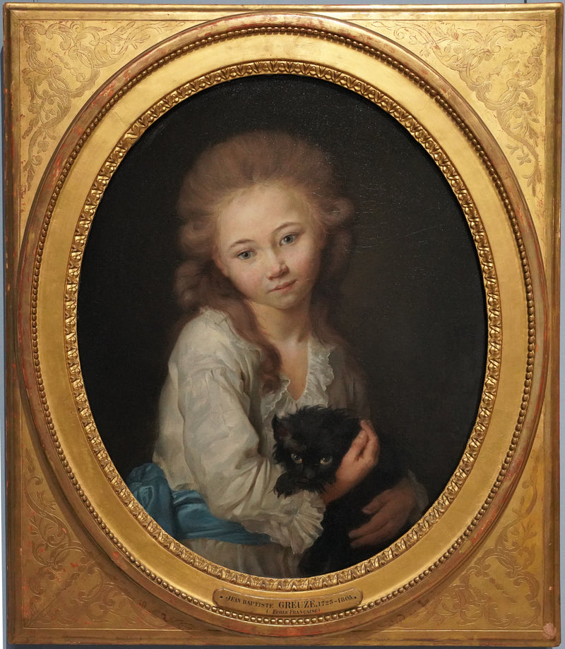 Retrato del Espíritu de Baculard d'Arnaud con un gato - Jean-Baptiste Greuze