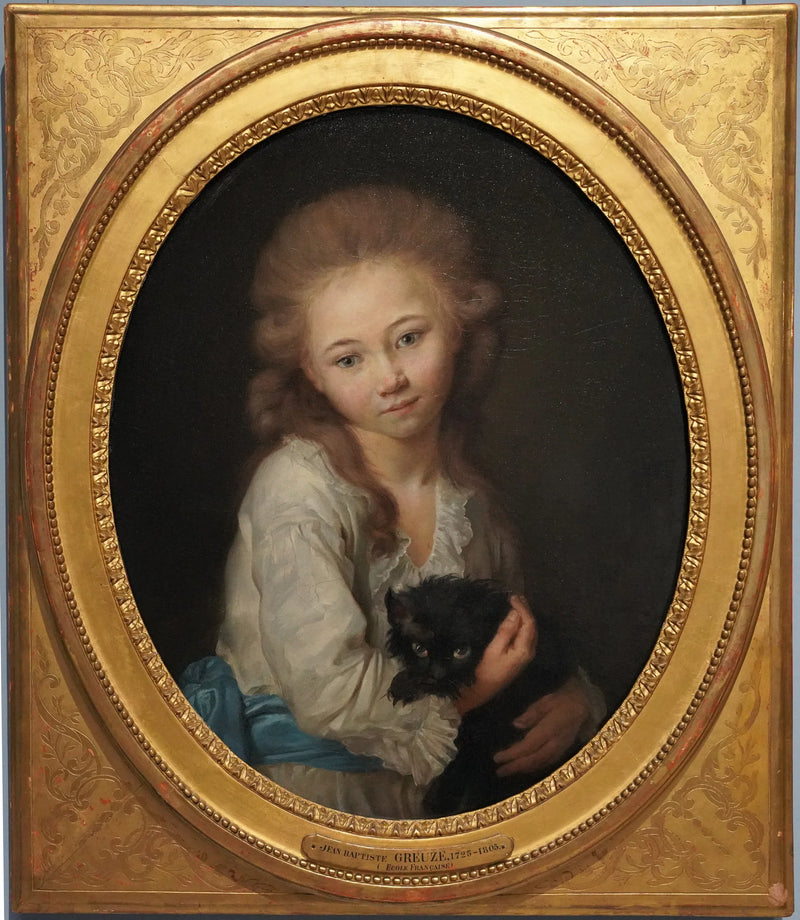 Retrato del Espíritu de Baculard d'Arnaud con un gato - Jean-Baptiste Greuze