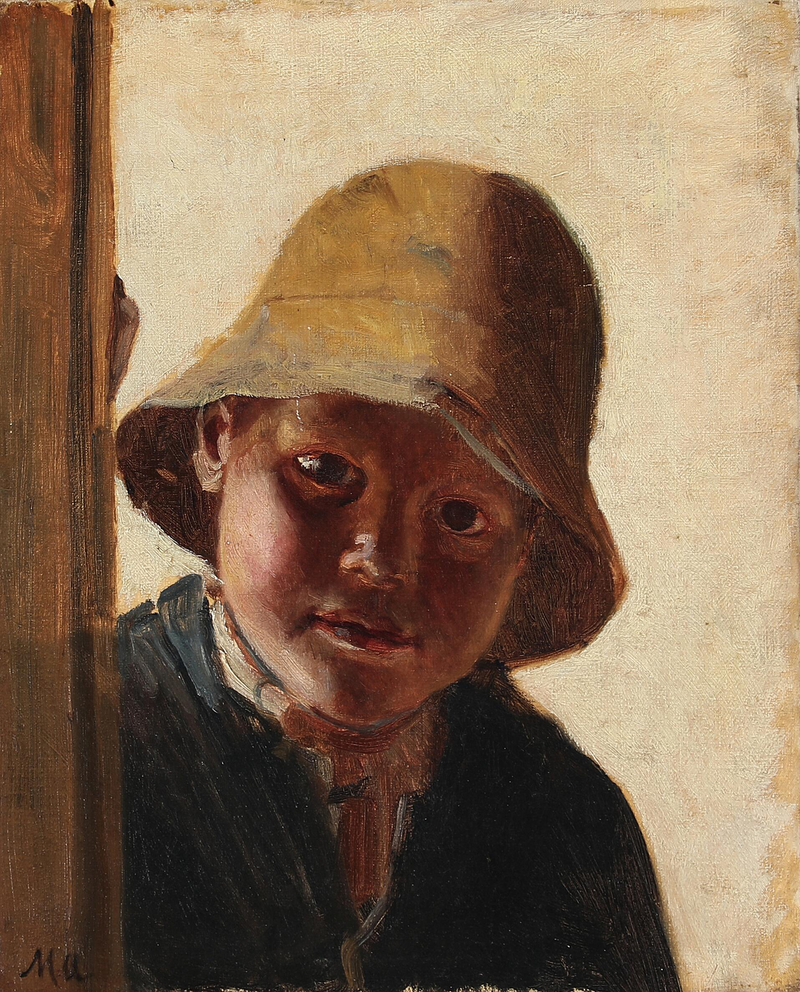 Retrato de un niño mirando por una ventana. - Michael Peter Ancher