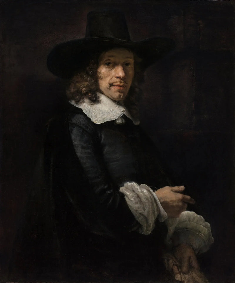 Retrato de un hombre con un sombrero de copa y guantes - Rembrandt