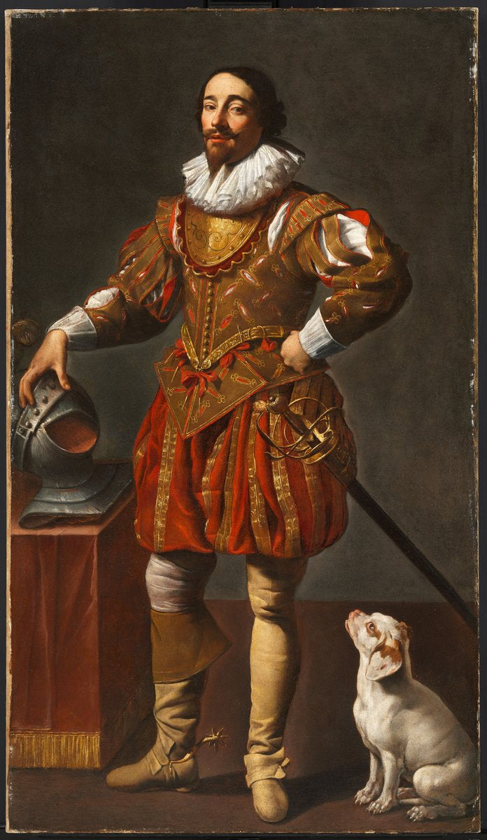 Retrato de un hombre con su perro - Simon Vouet