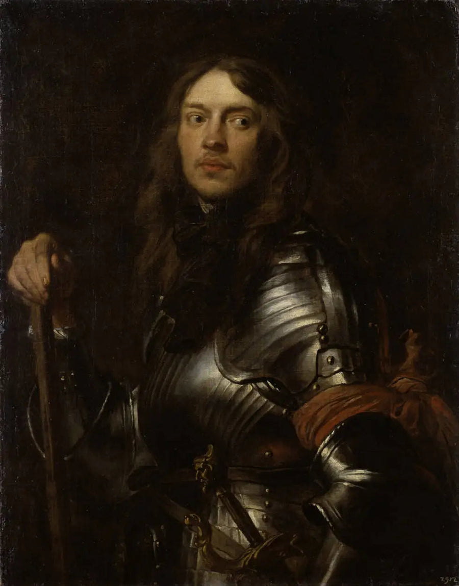 Retrato de un hombre con armadura y bufanda roja - Antoine van Dyck