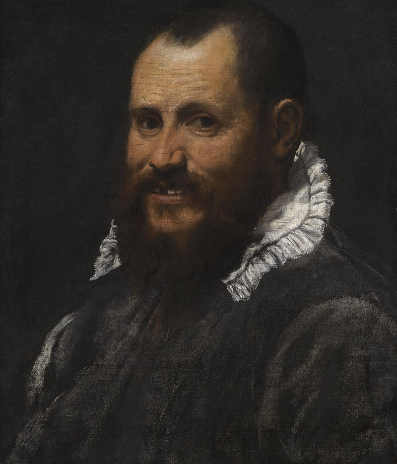 Retrato de un hombre, en busto, con camisa blanca - Annibale Carracci