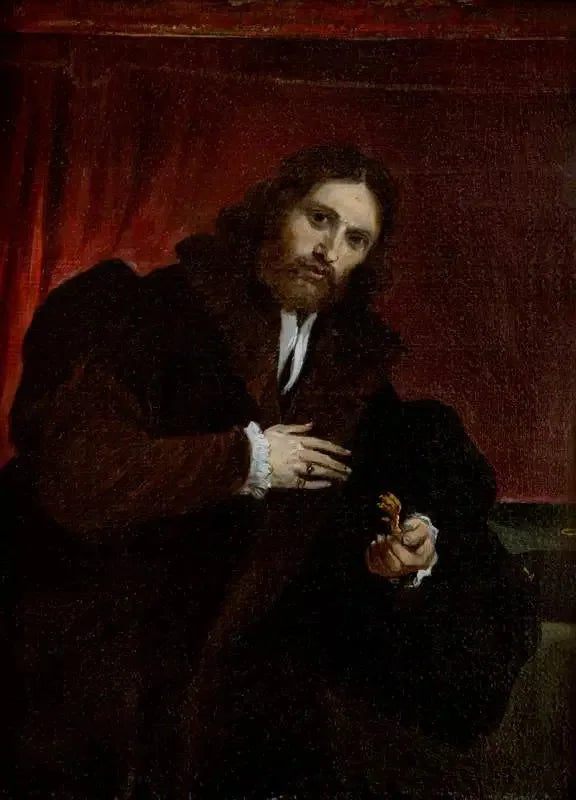 Retrato de un hombre con abrigo de piel que sostiene una garra de león (según Lorenzo Lotto) - David Teniers el Joven