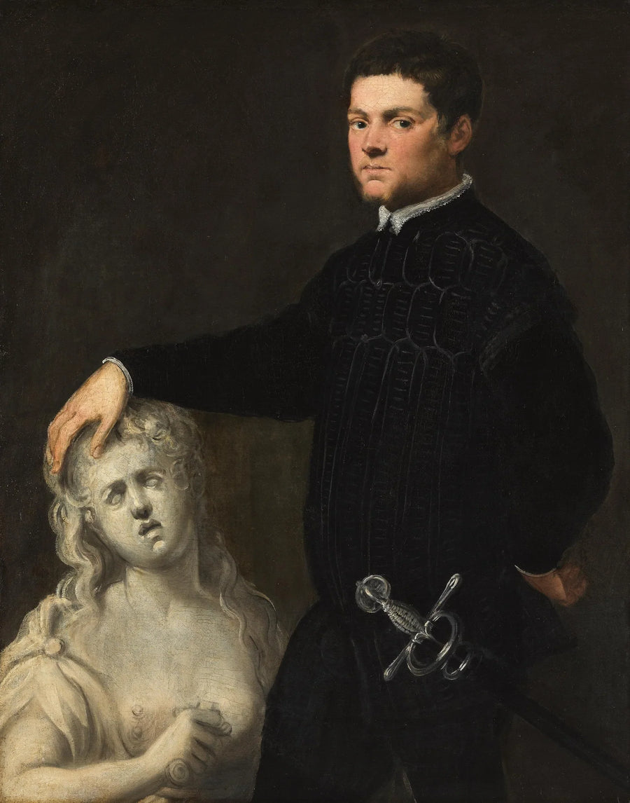 Retrato de un joven con una escultura de Lucrecia - Tintoretto - Jacopo Tintoretto