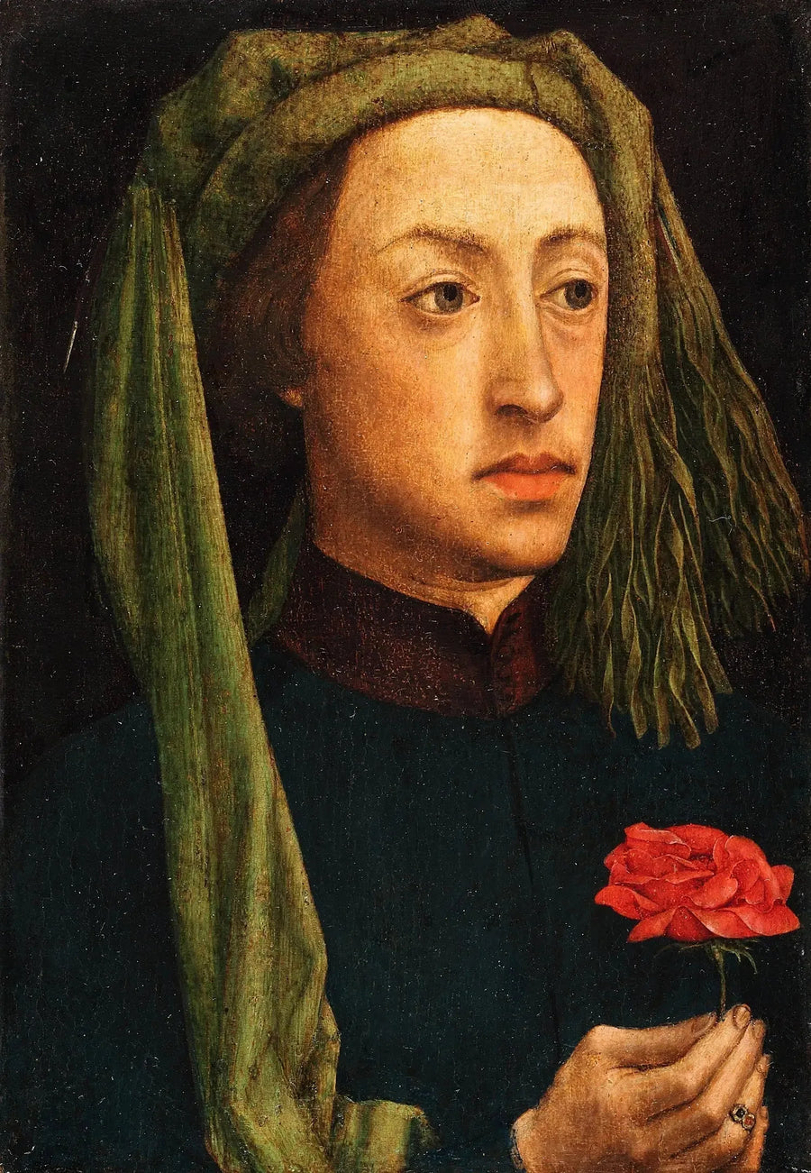 Retrato de un joven sosteniendo una rosa roja - Jan van Eyck