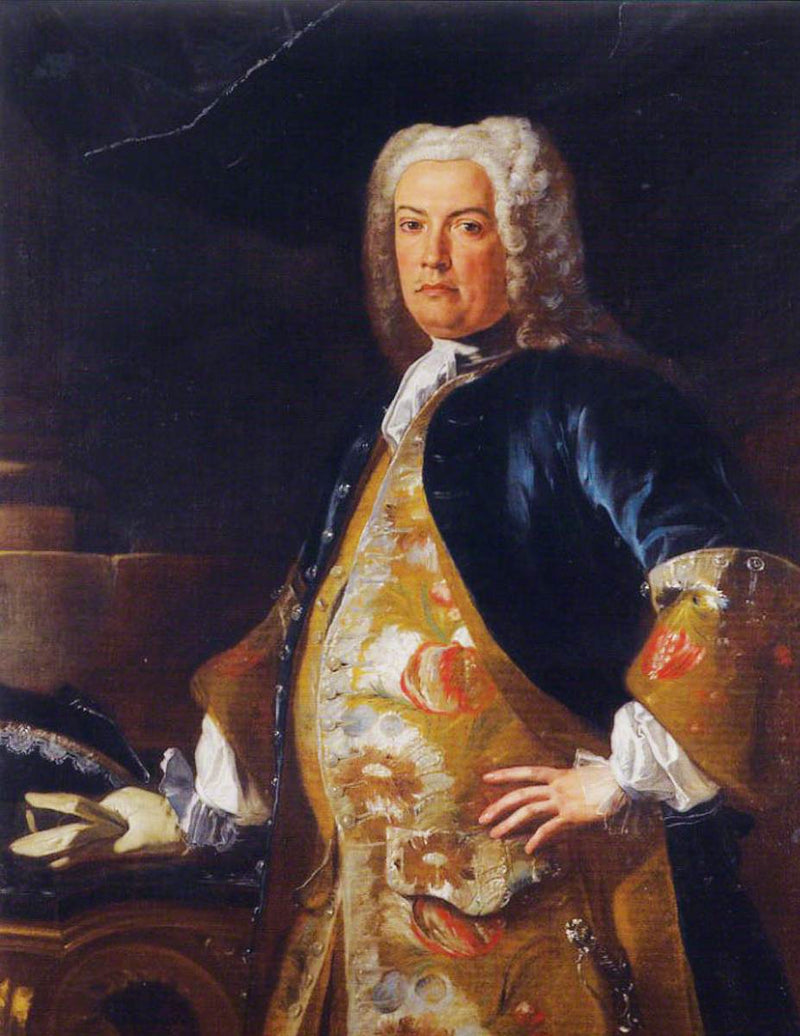 Retrato de un noble, de tres cuartos, apoyando su mano derecha guanteada sobre una consola - Francesco Solimena