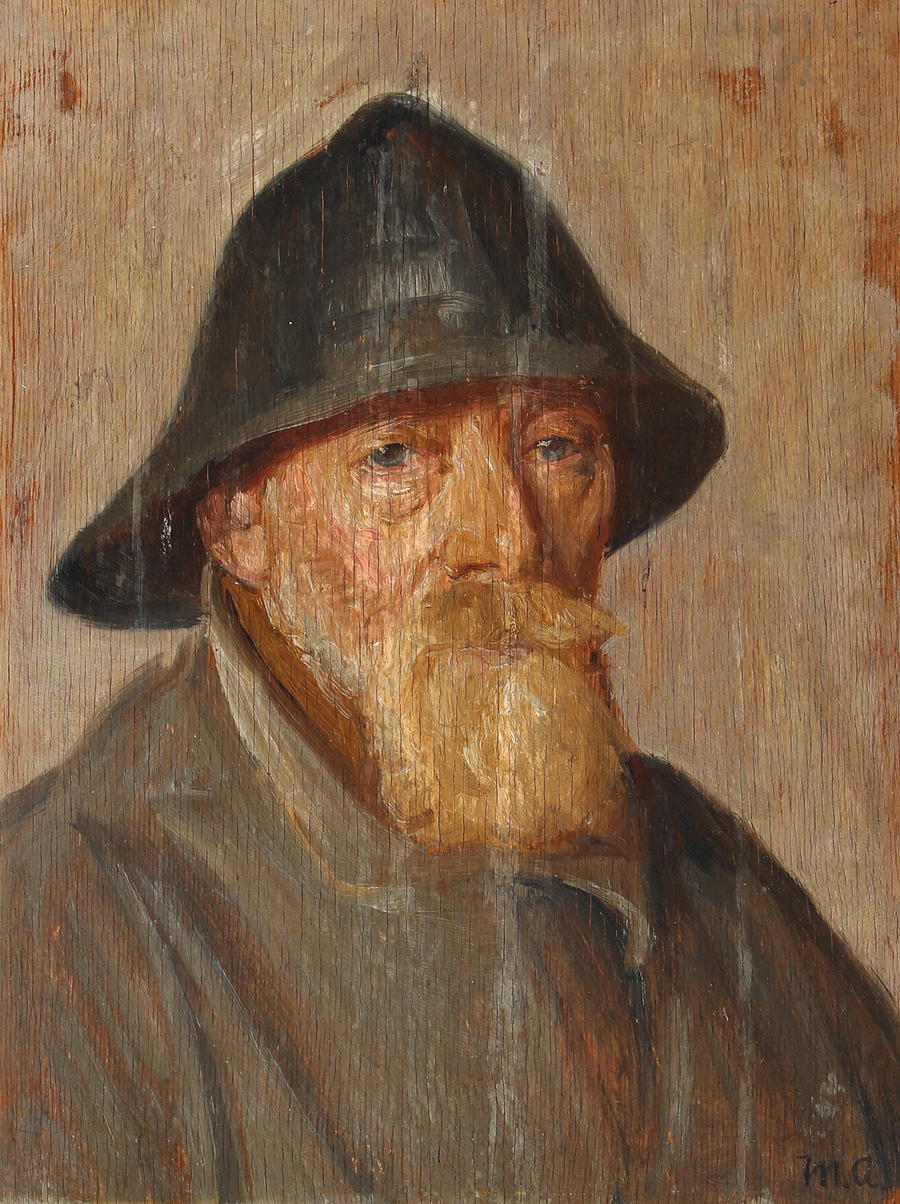 Retrato de un pescador con un impermeable negro. - Michael Peter Ancher