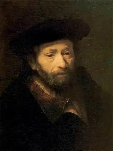 Retrato de un anciano barbudo con una mano en su abrigo - Rembrandt