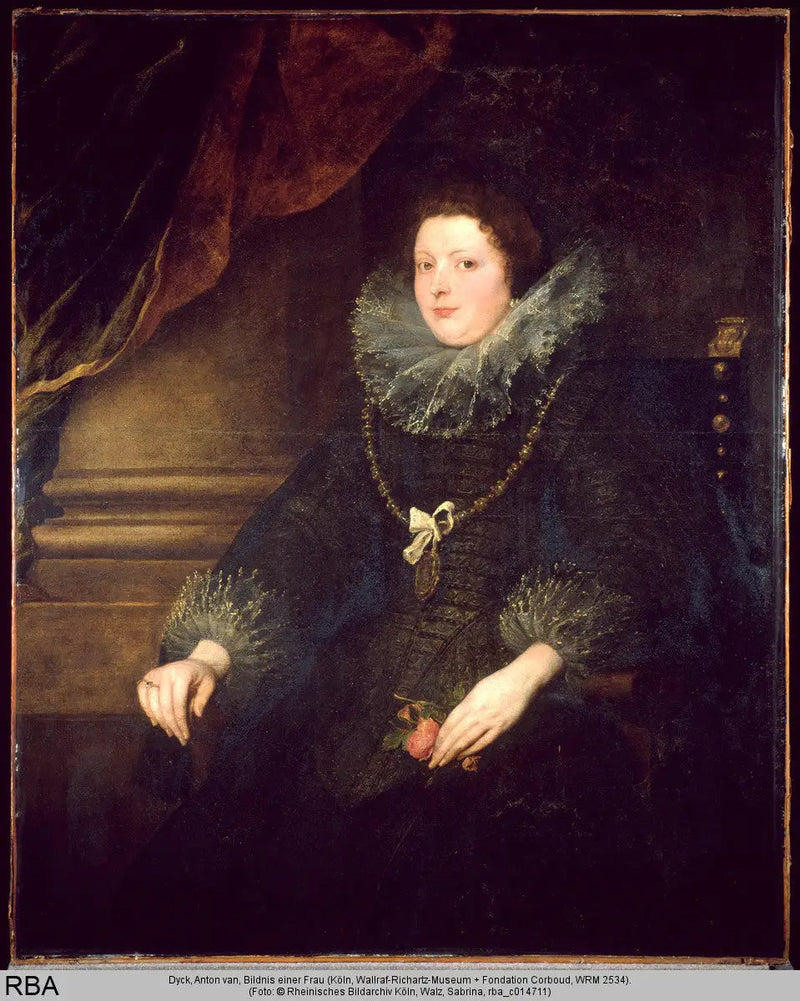 Retrato de una dama sentada con rosas, llevando una medalla - Antoine van Dyck