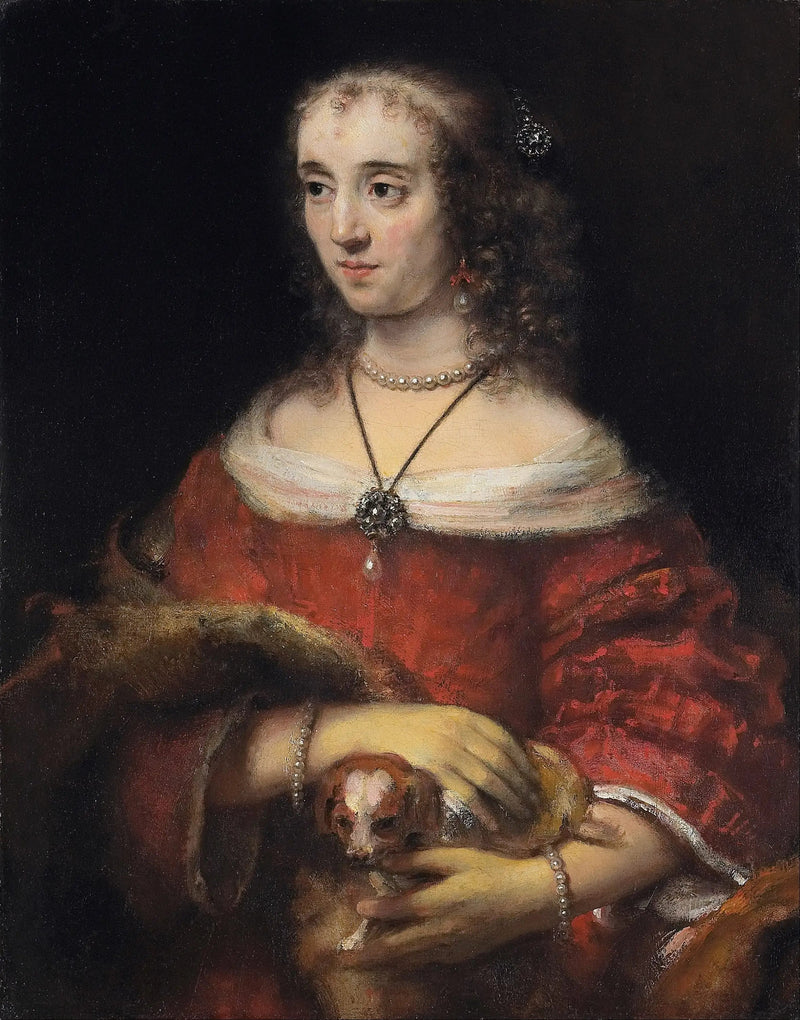 Retrato de una dama con un perro de bolsillo - Rembrandt