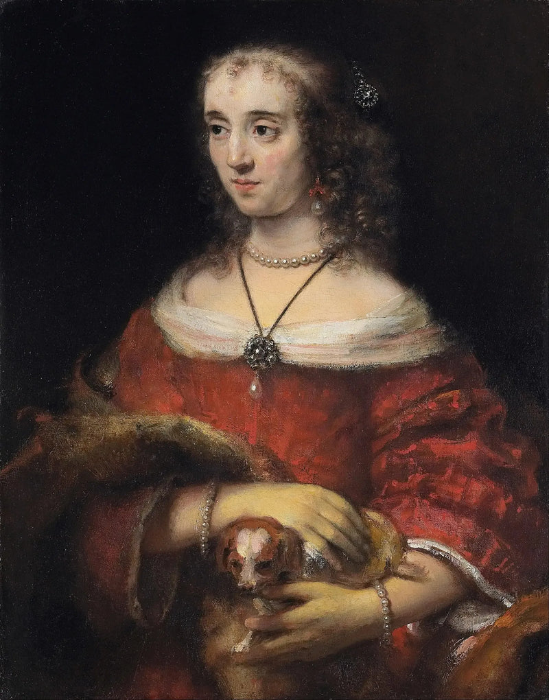 Retrato de una dama con un perro de bolsillo - Rembrandt