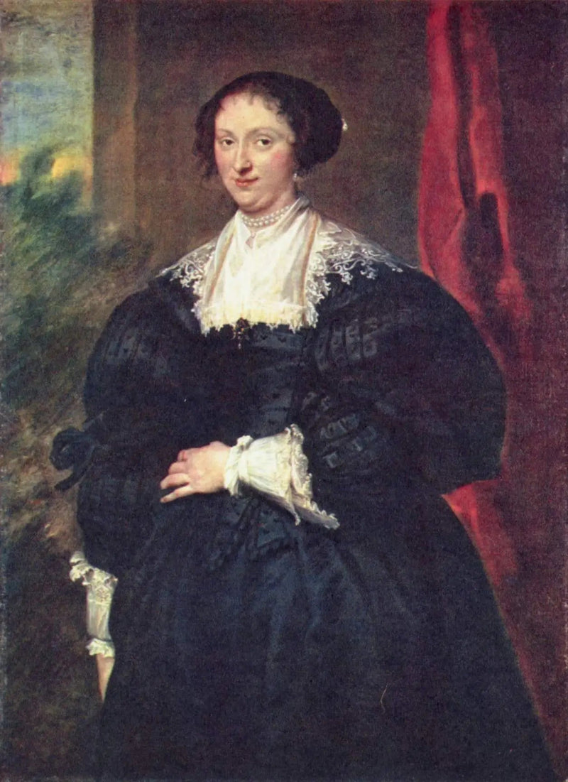 Retrato de una dama en negro frente a una cortina roja - Antoine van Dyck