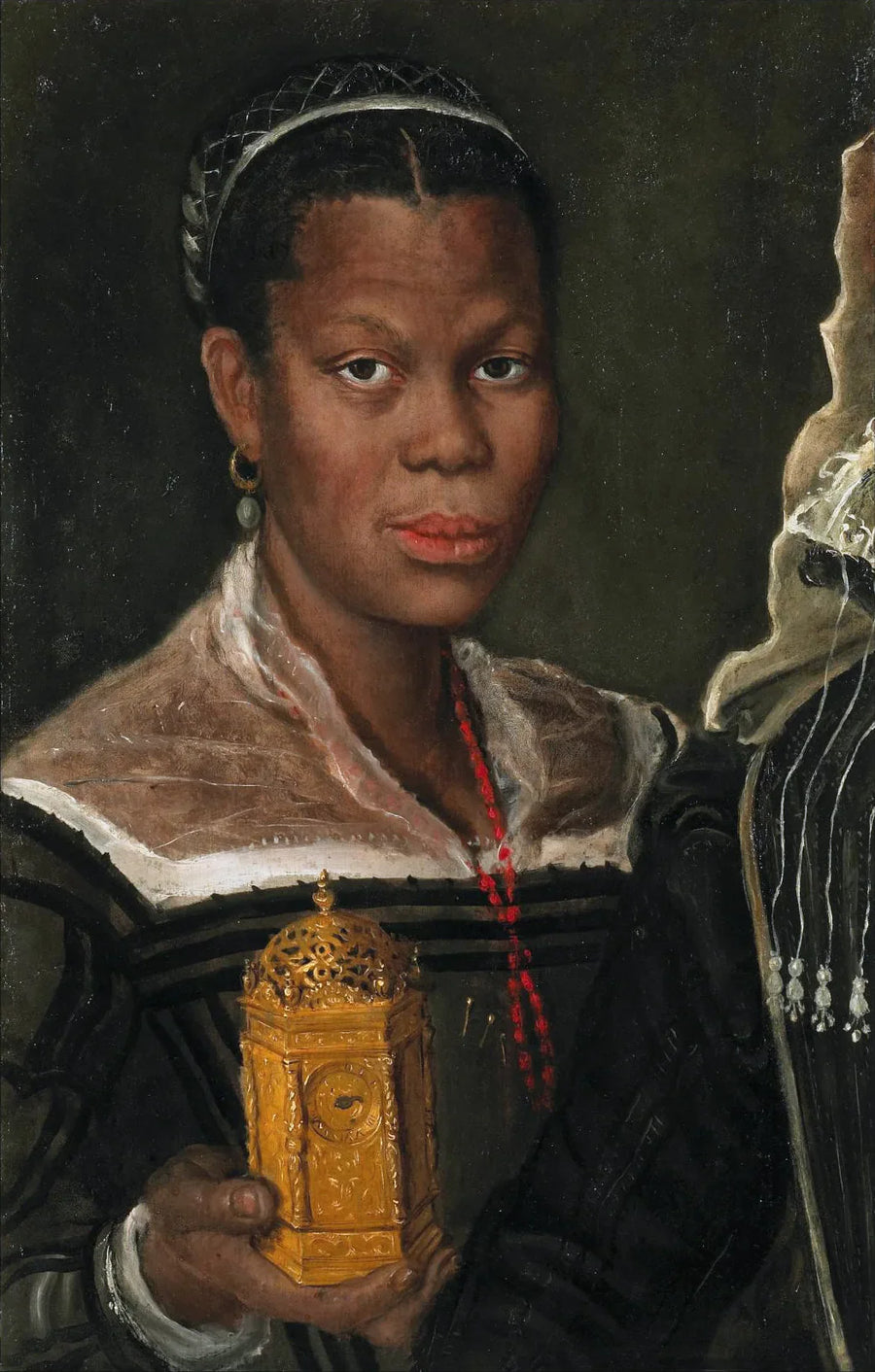 Retrato de una mujer africana sosteniendo un reloj - Annibale Carracci