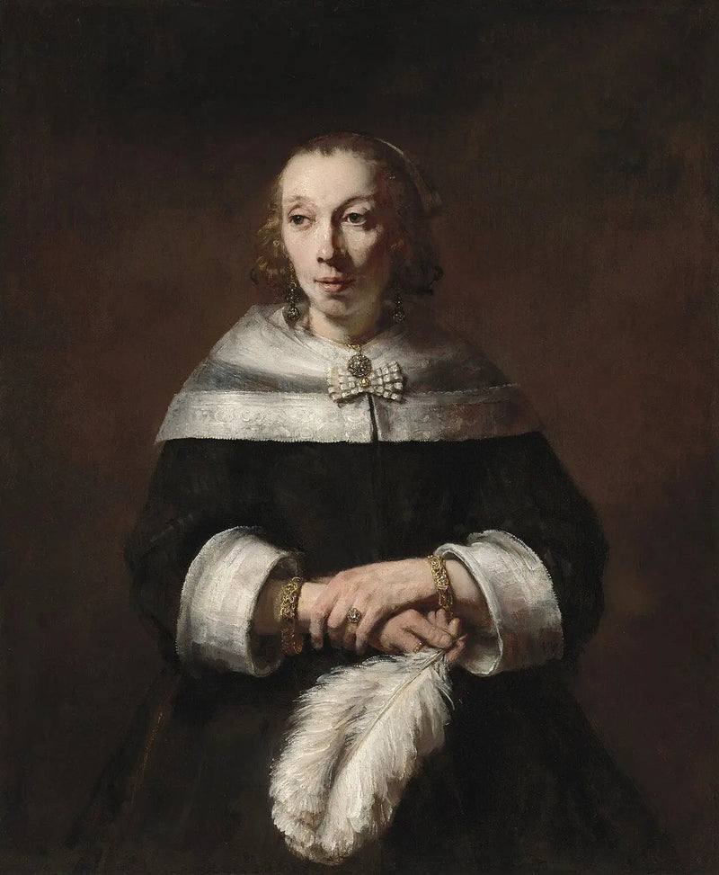 Retrato de una mujer con un abanico de plumas de avestruz - Rembrandt