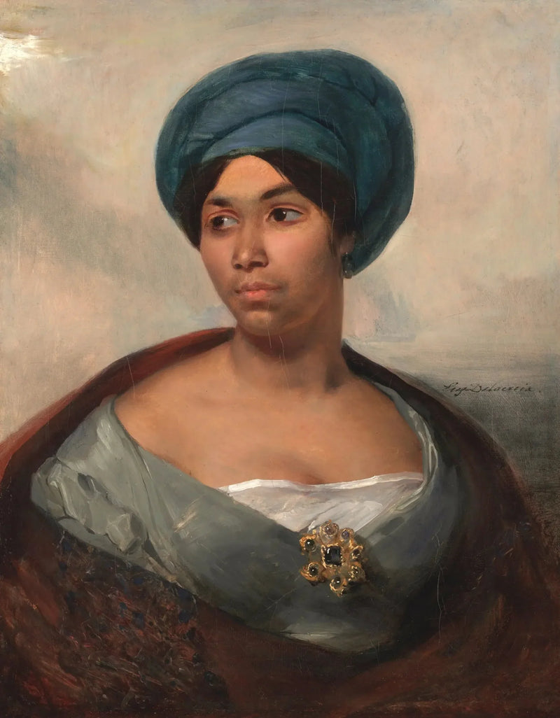 Retrato de una mujer con un turbante azul - Eugène Delacroix