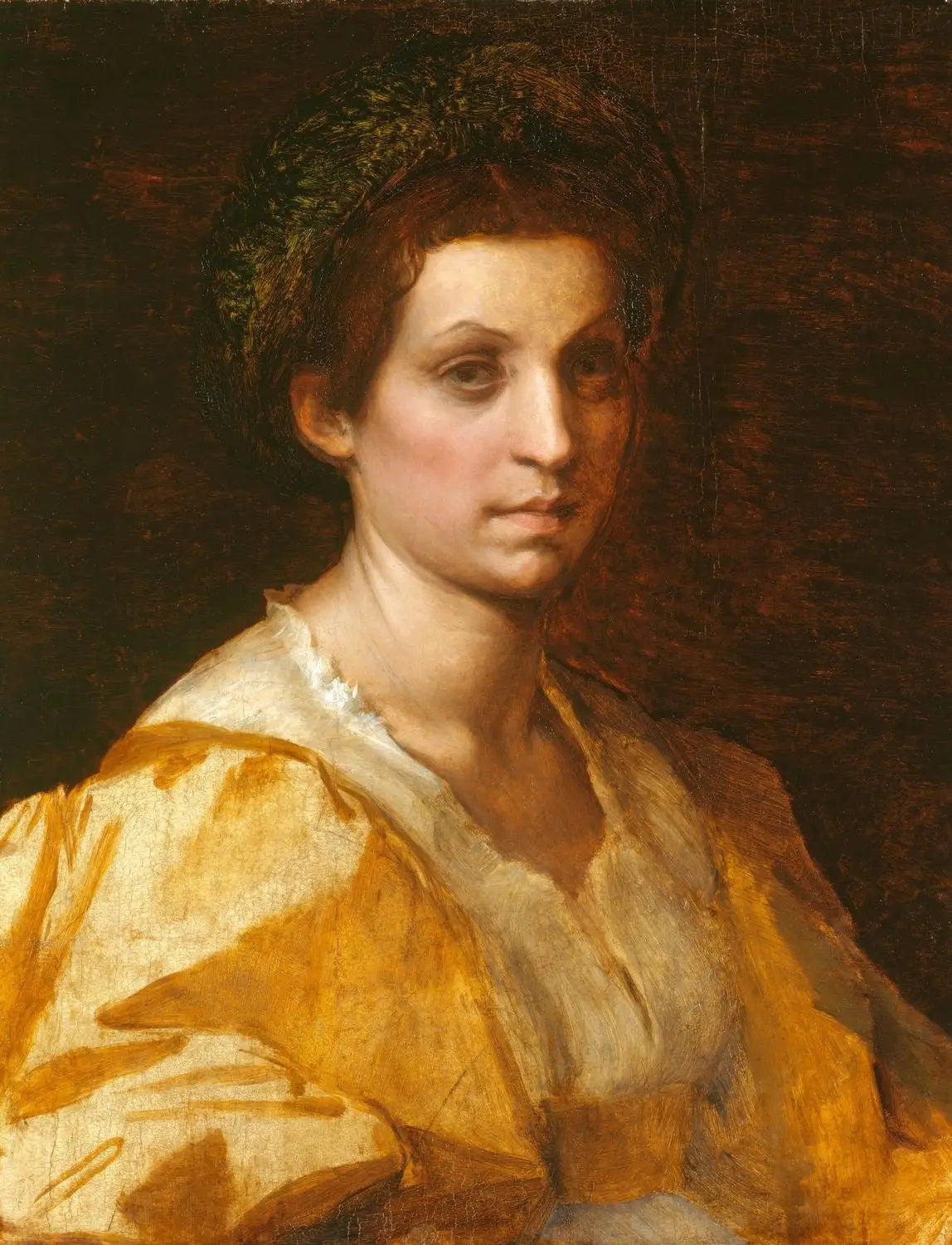 Portrait d'une femme en jaune - Andrea del Sarto image 1 copie de tableau peinte à la main