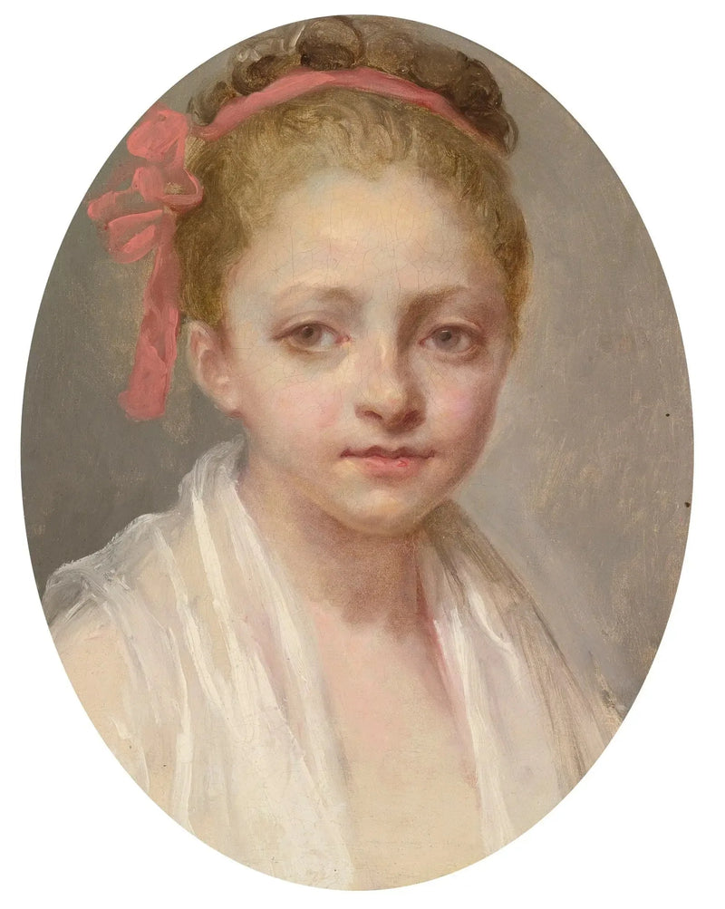 Retrato de una niña con una camisa blanca, una cinta roja en el cabello - Nicolas-Bernard Lepicié
