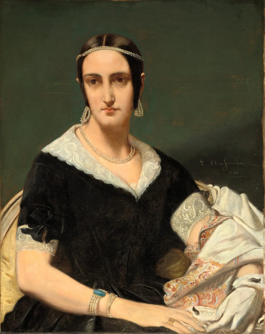 Retrato de una joven mujer con collares de perlas - Théodore Chassériau