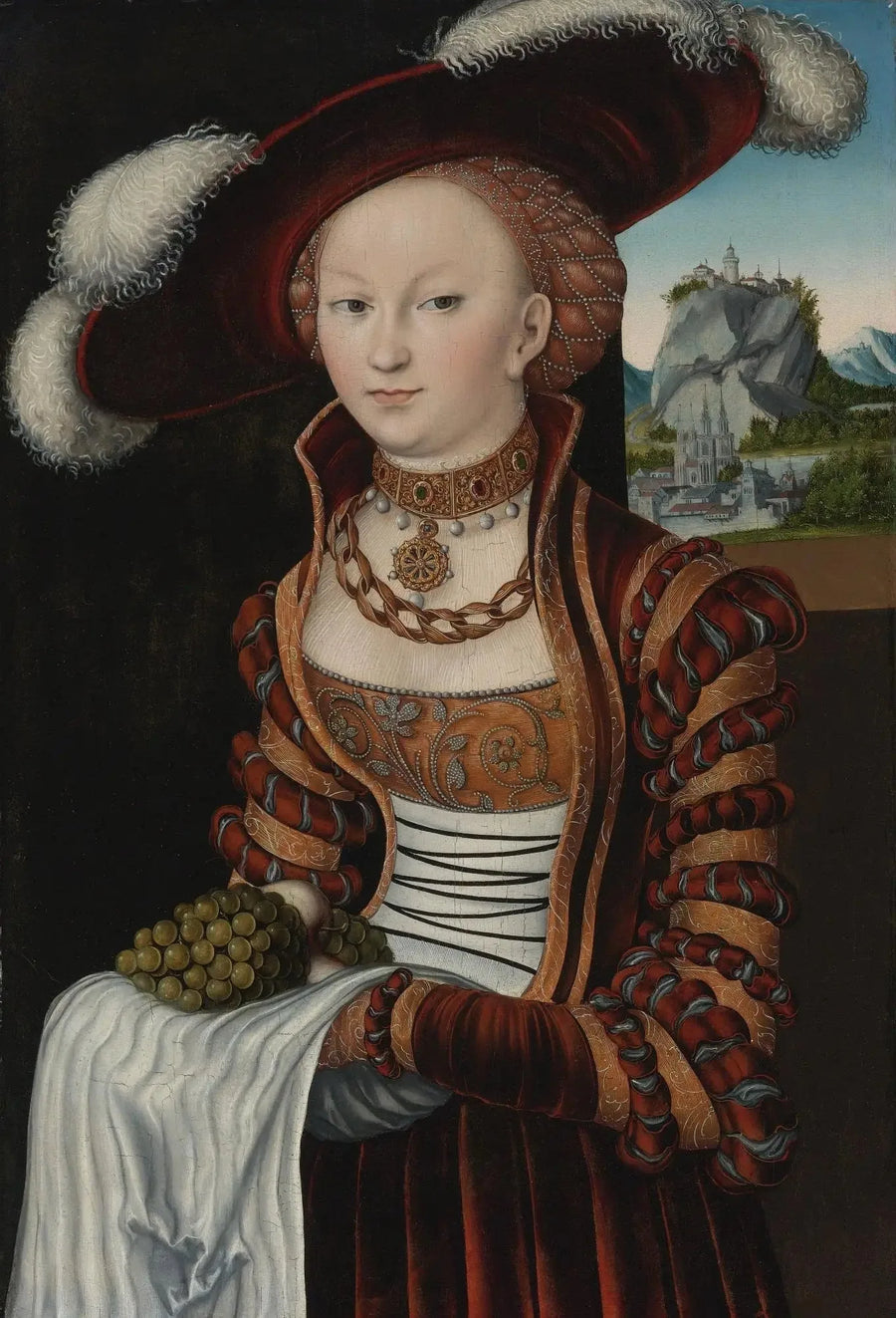 Retrato de una joven mujer sosteniendo un racimo de uvas - Lucas Cranach el Viejo