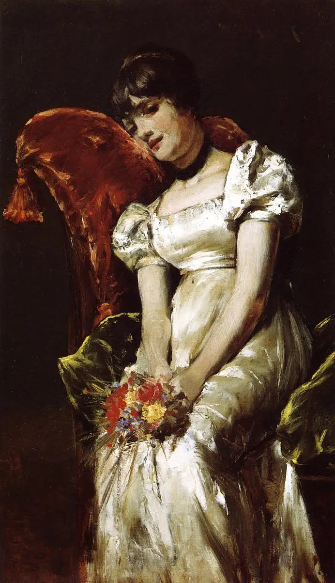 Retrato de una joven sentada sosteniendo un ramo - Pierre-Auguste Renoir