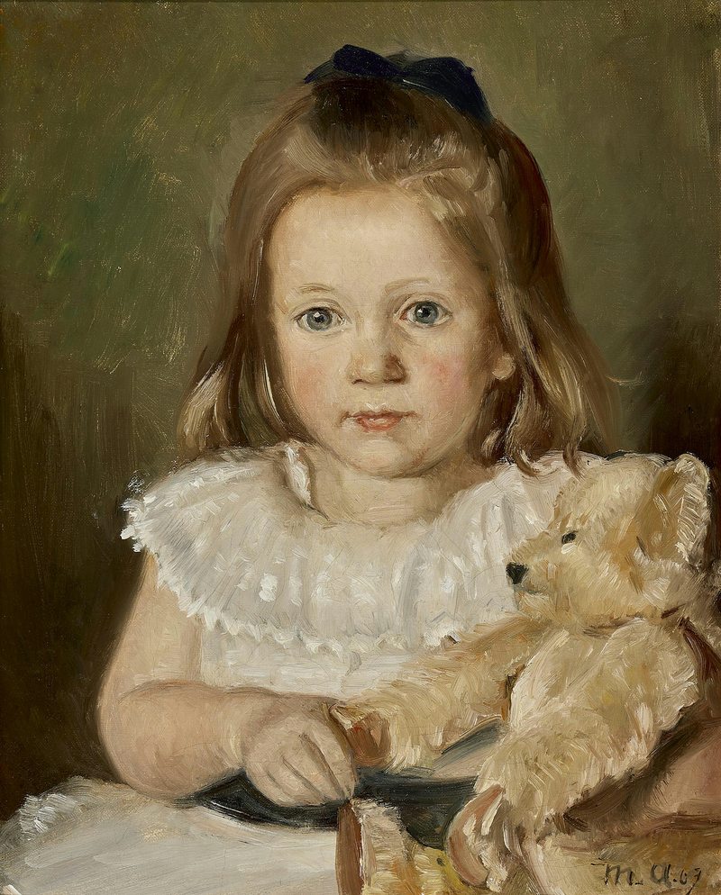 Retrato de una niña con su osito de peluche. - Michael Peter Ancher