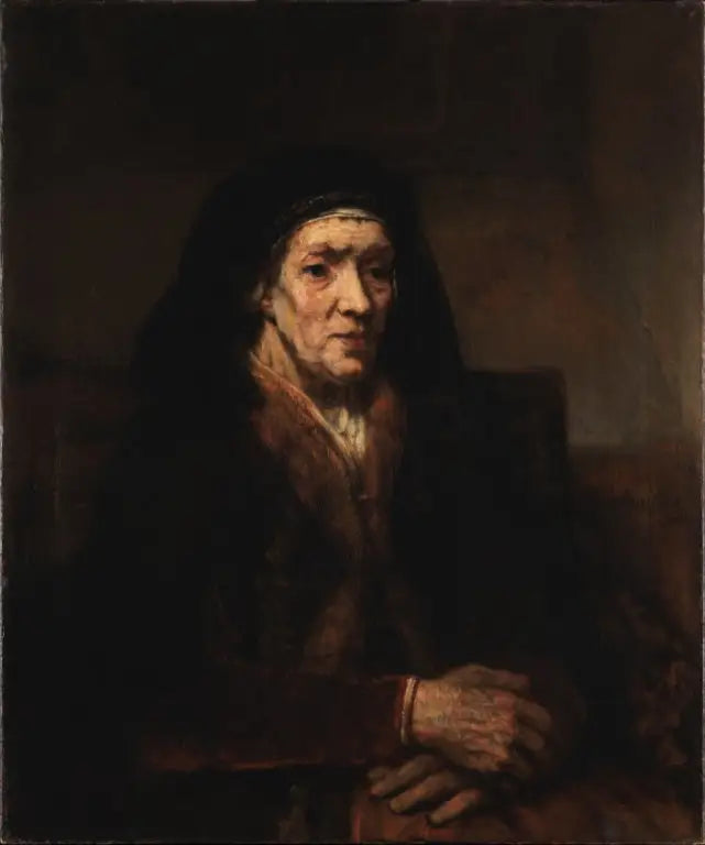 Retrato de una anciana sentada, con las manos juntas - Rembrandt