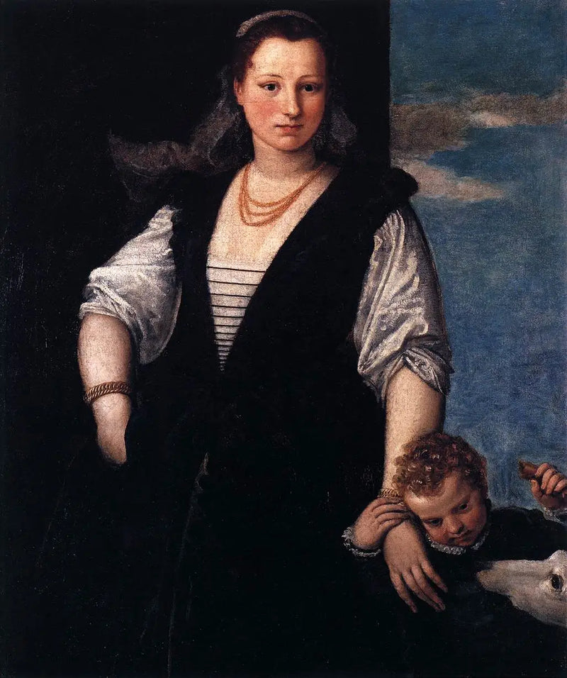 Retrato de mujer con un niño y un perro - Paul Véronèse