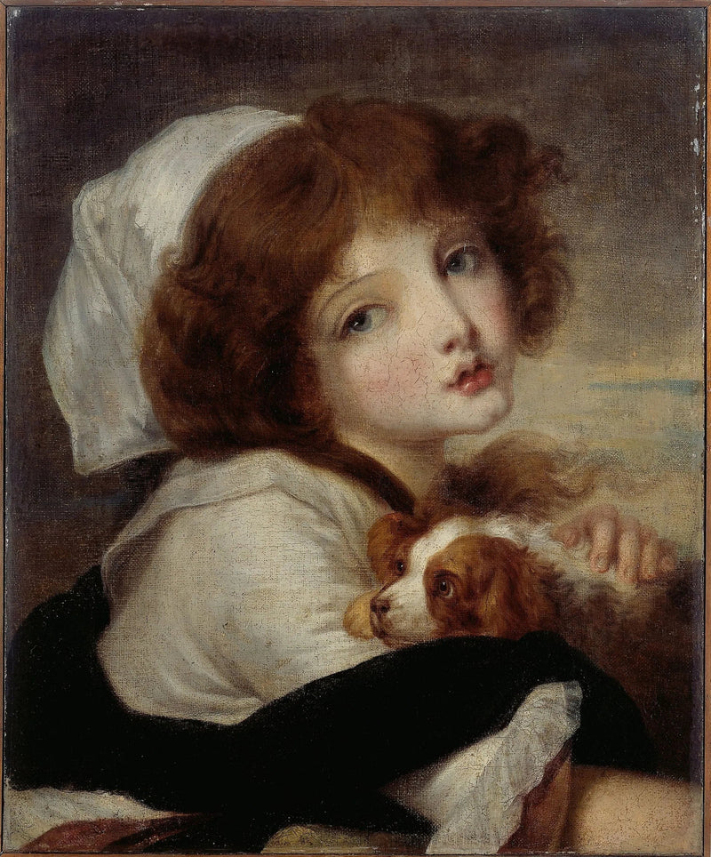 Retrato de una niña con un perro pequeño - Jean-Baptiste Greuze