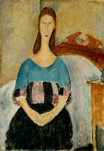 Reproduction du tableau « Portrait de Jeanne Hébuterne assise - Amedeo Modigliani » par Alpha Reproduction en peinture à l’huile