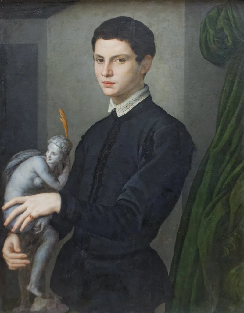 Retrato de un joven sosteniendo una estatuilla - Bronzino