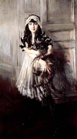 Retrato de Josefina Errazuriz Alvear sosteniendo un gato - Giovanni Boldini