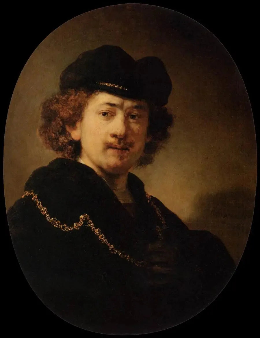 Retrato del artista con tocado y cadena de oro - Rembrandt