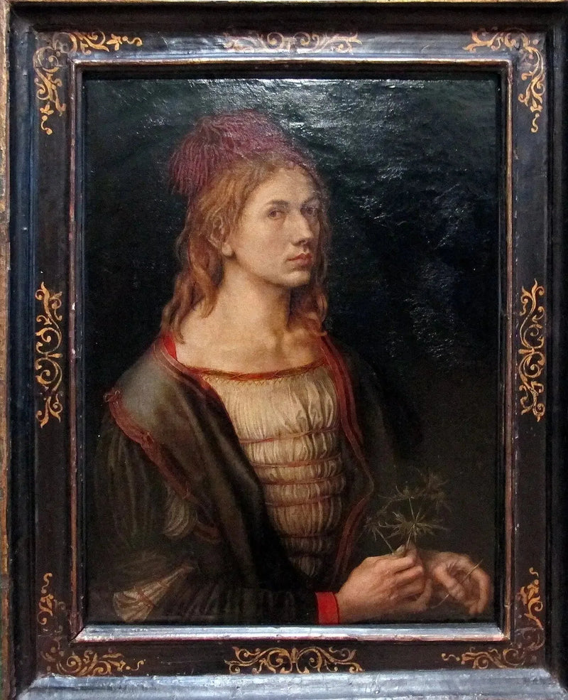 Retrato del artista inquilino un cardo - Albrecht Dürer