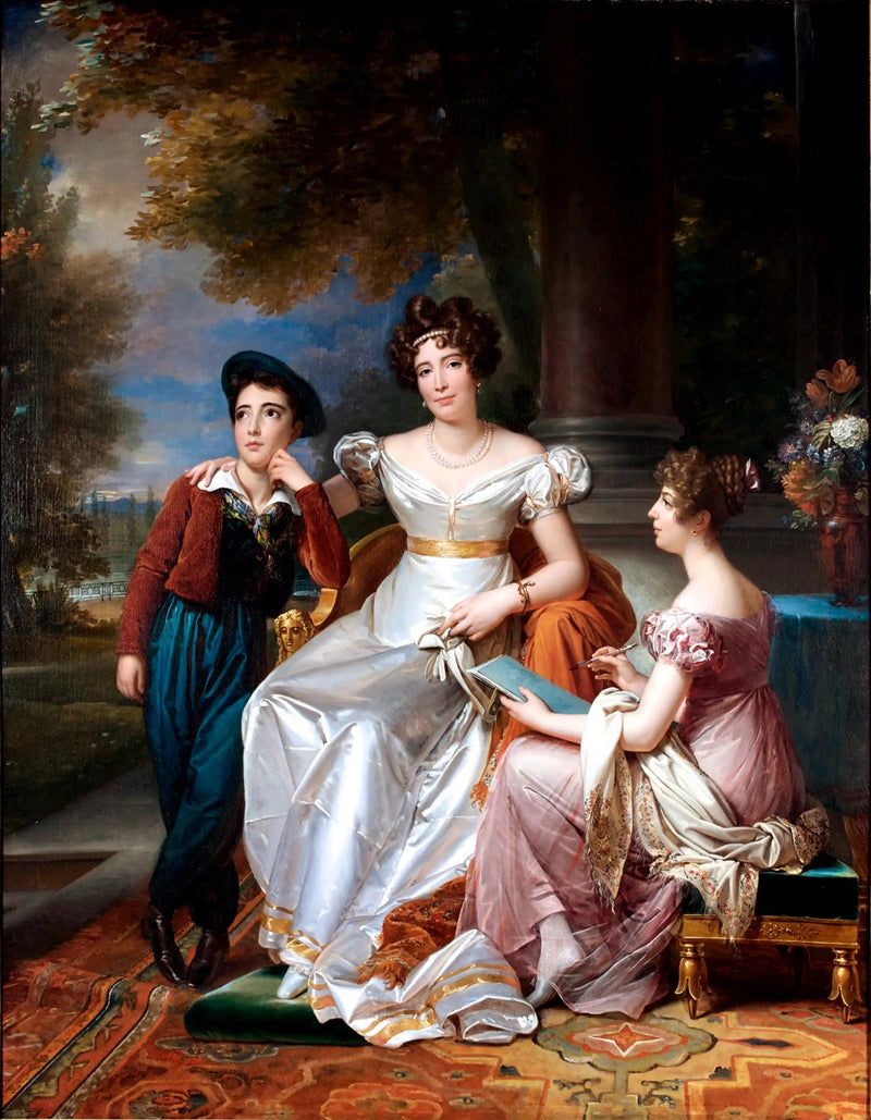 Retrato de la condesa du Cayla con sus hijos Ugoline y Ugolin en la terraza del castillo de Saint-Ouen - François Gérard