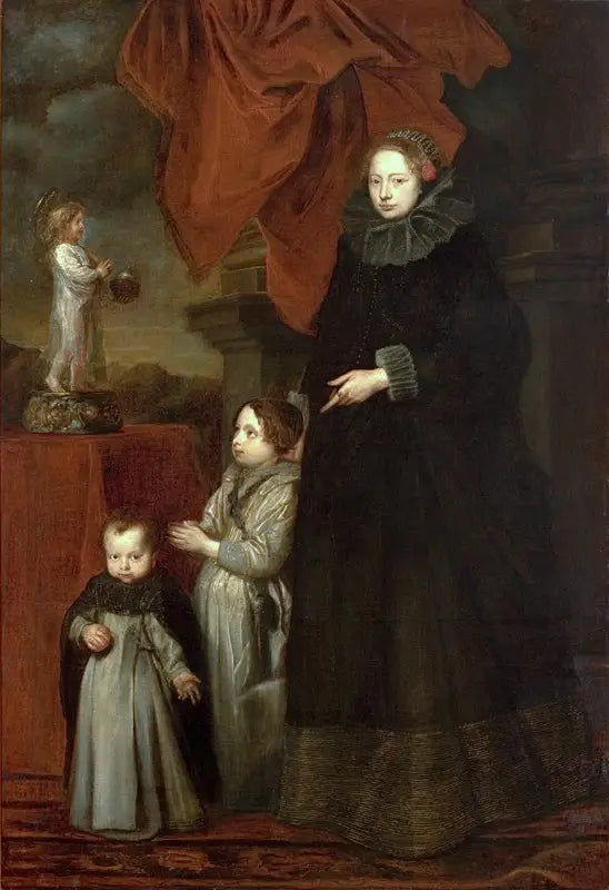 Retrato de la marquesa Lomellini, con sus hijos en oración - Antoine van Dyck