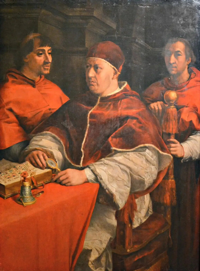Retrato de León X con los cardenales Giulio de Médici y Luigi de' Rossi - Andrea del Sarto