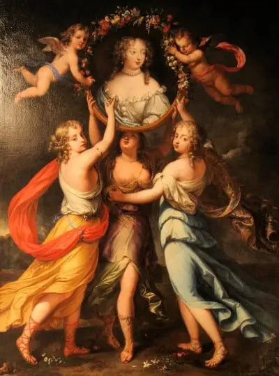 Retrato de Madame de Montespan sostenida por las gracias y coronada por los amores - Pierre Mignard