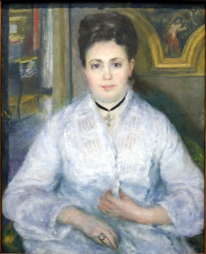 Retrato de Mme Chocquet en blanco - Pierre-Auguste Renoir