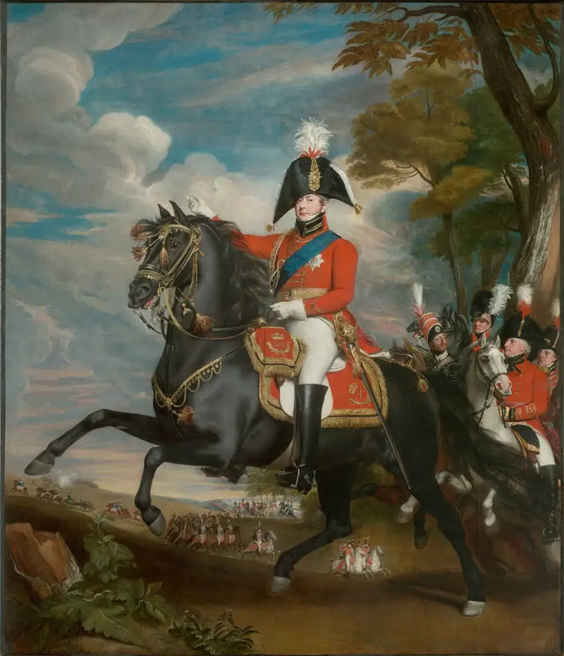 Retrato de S.A.R. el príncipe de Gales durante una revisión, en presencia de Lord Heathfield, del general Turner, del coronel Bloomfield y del barón Eben; el coronel Quinton a lo lejos - John Singleton Copley