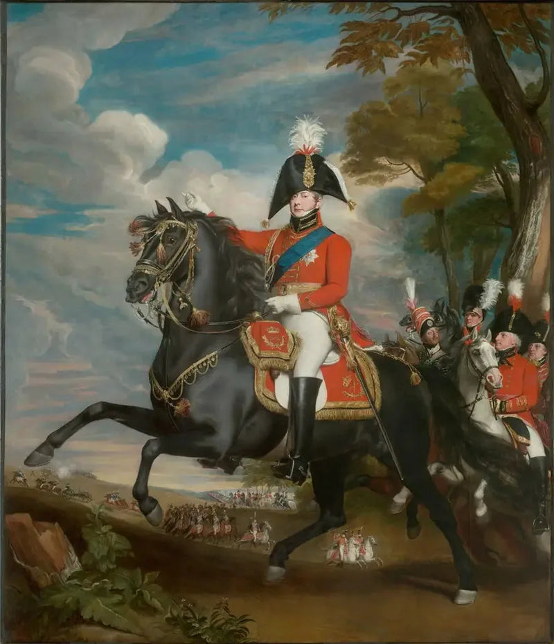Retrato de S.A.R. el príncipe de Gales durante una revisión, en presencia de Lord Heathfield, del general Turner, del coronel Bloomfield y del barón Eben; el coronel Quinton a lo lejos - John Singleton Copley