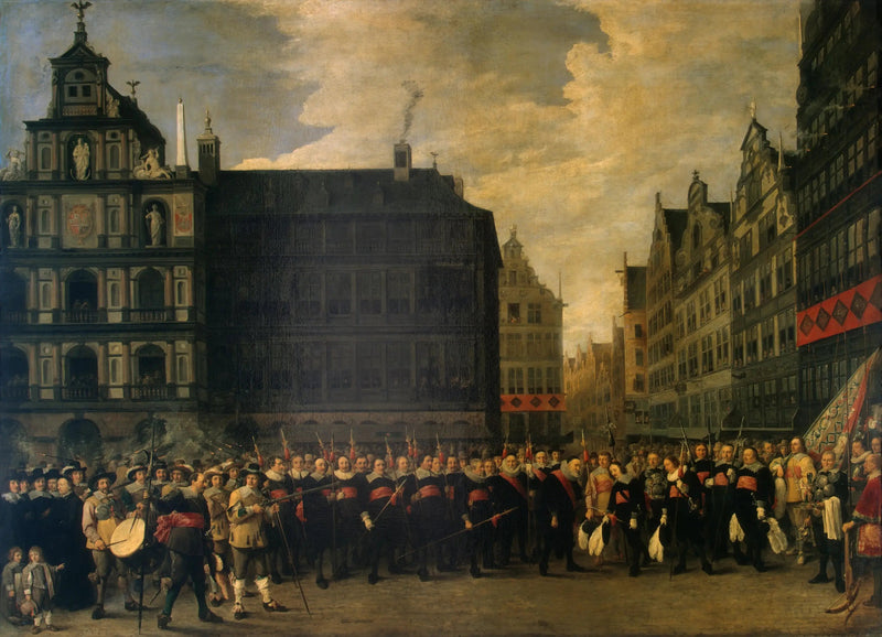 Retrato de los miembros del gremio de ballesteros en la Grand-Place de Amberes - David Teniers el Joven