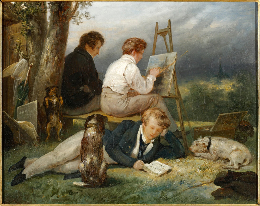 Retrato de los tres hermanos Scheffer en un paisaje - Ary Scheffer