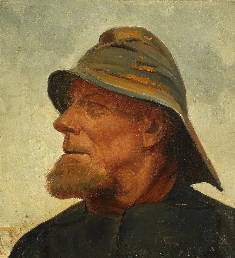 Retrato del pescador Jens Diget con un hule. -Michael Peter Ancher
